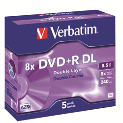 Verbatim Recordable DVD+R 240Min 8.5GB 8X Double Layer Jewel Case