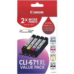 Canon CLI671XL Ink Cartridge Value Pack Assorted Colours
