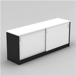 OM Credenza 1800W x  450D x 720mmH Lockable Sliding Doors White And Charcoal