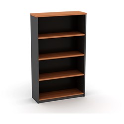OM Bookcase 900W x 320D x 1500mmH 3 Shelf Cherry And Charcoal
