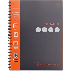 Whitelines Book Spiral A4 Hard Cover 4 Subject Ruled & Square 240 Page Black