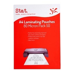 Stat Laminating Pouch A4 80 Micron Gloss Pack of 50