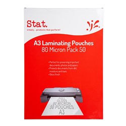Stat Laminating Pouch A3 80 Micron Gloss Pack of 50