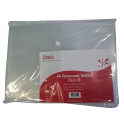 Stat Document Wallet A4 Polypropylene With Button Closure Clear Pack of 10