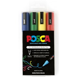 Uni Posca Paint Marker PC-5M  Medium 2.5mm Bullet Tip  Assorted Colours Pack Of 4