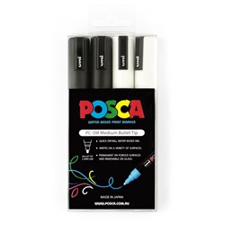 Uni Posca Paint Marker PC-5M Medium 2.5mm Bullet Tip Black And White Pack of 4