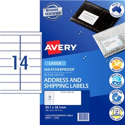 Avery Weatherproof Address & Shipping Laser White L7073  99.1x38.1mm 14UP 140 Labels