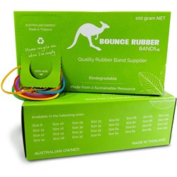 Bounce Rubber Bands Assorted Sizes and Colours Box 100gm 