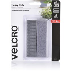 Velcro Brand Heavy Duty Rough Surface Hook & Loop 25 x 100mm Pack Of 3 Grey