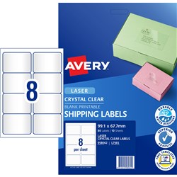 Avery Crystal Clear Laser Address Labels 99.1x67.7mm 8UP 80 Labels 10 Sheets