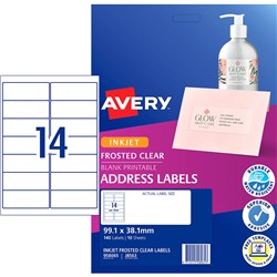 Avery Frosted Clear Inkjet Address Labels J8565 99.1x38.1mm 14UP 140 Labels