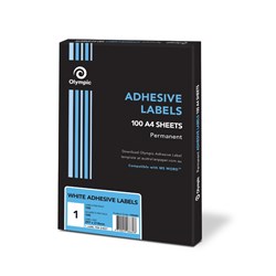 Olympic Adhesive Labels 210 x 297mm 1UP White Box Of 100 Sheets