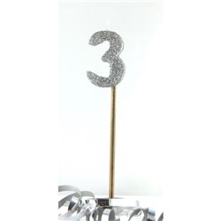 Alpen Candle Long Stick Glitter No. 3 Silver 