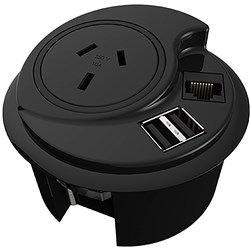 Rapidline In Desk Module 1 GPO + 1 Data Provision + 2  USB 1000mm Lead Black