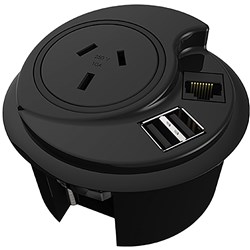 Rapidline In Desk Module Kit 1 GPO + 1 Data Provision + 2  USB 1500mm Lead Black