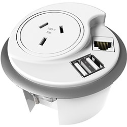 Rapidline In Desk Module 1 GPO + 1 Data Provision + 2  USB 1000mm Lead White