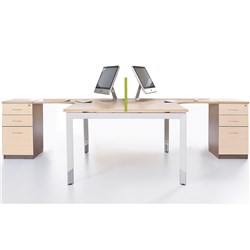 Sylex Oblique Corner Workstation 2 Person 3000 /  1500mmW + Pedestal Snow Maple