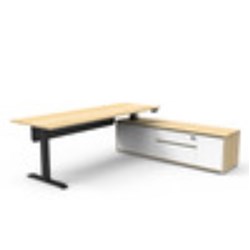 Rapidline Boost+ Executive Desk + RHS Cabinet+Panel 2270W x 1936D x 620-1270mmH Oak/Blk