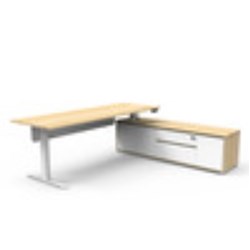 Rapidline Boost+ Executive Desk + RHS Cabinet+Panel 2270W x 1936D x 620-1270mmH Oak/Wht