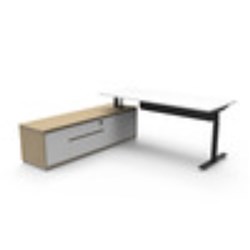 Rapidline Halo+ Executive Desk + LHS Cabinet + Panel 2020W x 1936D x 620-1270mmH White/Blk