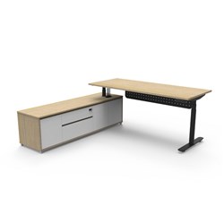 Rapidline Halo+ Executive Desk + LHS Cabinet + Panel 2020W x 2011D x 620-1270mmH Oak/Black