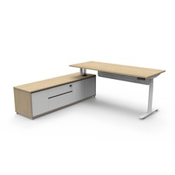Rapidline Halo+ Executive Desk + LHS Cabinet + Panel 2020W x 2011D x 620-1270mmH Oak/White