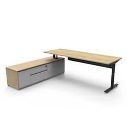 Rapidline Halo+ Executive Desk + LHS Cabinet + Panel 2270W x 1936D x 620-1270mmH Oak/Black