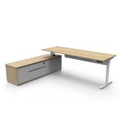 Rapidline Halo+ Executive Desk + LHS Cabinet + Panel 2270W x 1936D x 620-1270mmH Oak/White