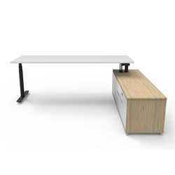 Rapidline Halo+ Executive Desk + RHS Cabinet 2270W x 1936D x 620-1270mmH White/Black