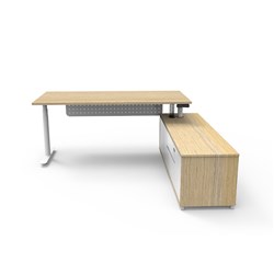 Rapidline Halo+ Executive Desk + RHS Cabinet + Panel 2020W x 1936D x 620-1270mmH Oak/White