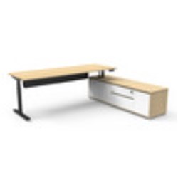 Rapidline Halo+ Executive Desk + RHS Cabinet + Panel 2270W x 1936D x 620-1270mmH Oak/Black