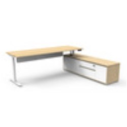 Rapidline Halo+ Executive Desk + RHS Cabinet + Panel 2270W x 1936D x 620-1270mmH Oak/White