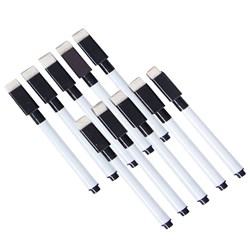 Visionchart Creative Kids Write N Wipe Whiteboard Marker + Eraser Tip Black Pack Of 10