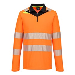 Portwest DX4 Hi-Vis Polo Shirt Long Sleeve 2XL Orange And Black