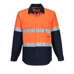 Portwest Hobart Hi-Vis Contrast Shirt Long Sleeve Small Orange And Navy