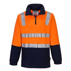 Portwest Hi-Vis Contrast 1/4 Zip Brush Fleece Jumper With Tape Large Orange And Navy