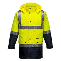 Portwest Eyre Hi-Vis Contrast Rain Traffic Jacket 4XL Yellow And Navy