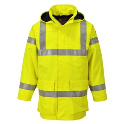 Portwest Bizflame Hi-Vis Flame Resistant Multi Light Rain Jacket Extra Large Yellow