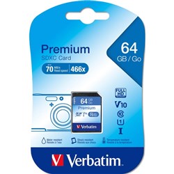 Verbatim Premium SDXC Memory Card Class 10 UHS-I 64GB Blue 