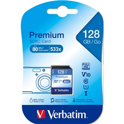 Verbatim Premium SDXC Memory Card Class 10 USH-I 128GB Blue