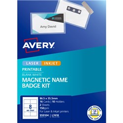 Avery Magnetic Name Badge Kit L7418 86.5 x 55.5mm 8UP 16 Labels