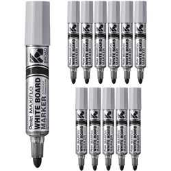 Pentel MWL5W Maxiflo Whiteboard Marker Broad Bullet 8.0mm Pump It Black Box Of 12
