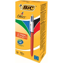 Bic 4 Colour Original Ballpoint Pen Retractable Fine 0.7mm Pack of 12