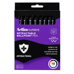 Artline Supreme Ballpoint Pen Retractable Medium 1mm Black - Pack 10