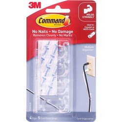Command 17301CLR Cord Organiser Medium Cord Clips Clear Pack of 4