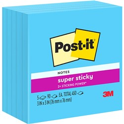 Post-It 654-5SSBE Super Sticky Notes 76x76mm Electric Blue Pack of 5 Pads