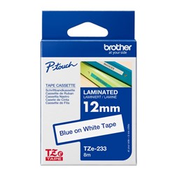 Brother TZE-233 P-Touch Laminated Tape 12mm x 8m Blue On White