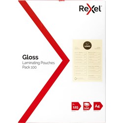 Rexel Laminating Pouches A4 125 Micron Gloss Pack Of 100 