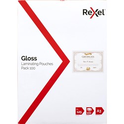 Rexel Laminating Pouches A3 125 Micron Gloss Pack Of 100 