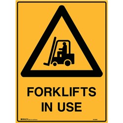 Brady Warning Sign Forklifts In Use 450W x 600mmH Metal Yellow And Black